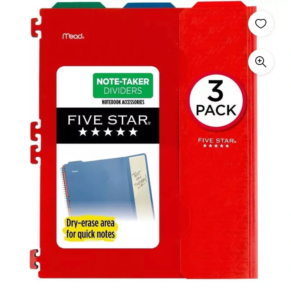 NWT Mead Five Star Note Taker Dividers 3 Pack